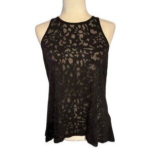 H&M Women’s Solid Black Sheer Flowy Round Neck Tank Top Small